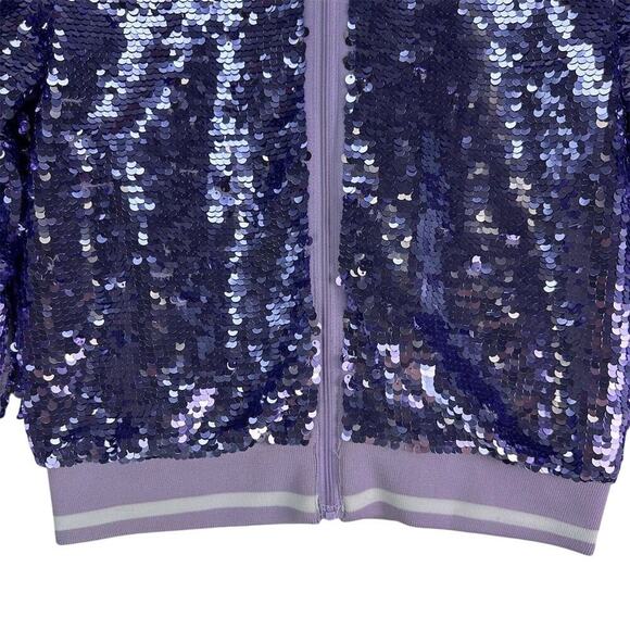 H&M Girls Purple Playful Flip Sequin Bomber Jacket Whimsical Cat Design Sz10-12 - Picture 12 of 16
